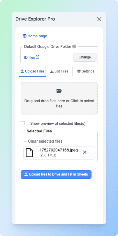 Upload files from Google Drive into Google Sheets